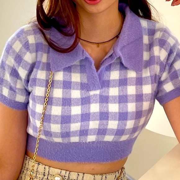 Plaid Collared Crop Top